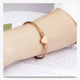 Heart Charms Engraved Name Cuff Stainless Steel Bracelet