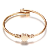 Heart Charms Engraved Name Cuff Stainless Steel Bracelet