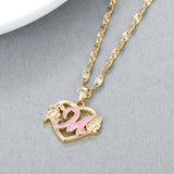 Colorful Plated Heart Flower Initial Letter Necklace for Women