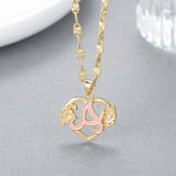 Colorful Plated Heart Flower Initial Letter Necklace for Women