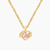 Colorful Plated Heart Flower Initial Letter Necklace for Women