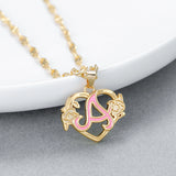 Colorful Plated Heart Flower Initial Letter Necklace for Women