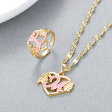 Colorful Plated Heart Flower Initial Letter Necklace for Women