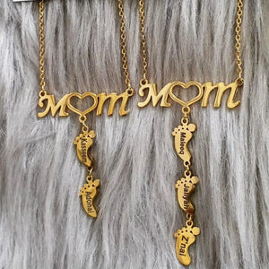 Heart Mom Necklace Stainless Steel Footprint Pendant Gift
