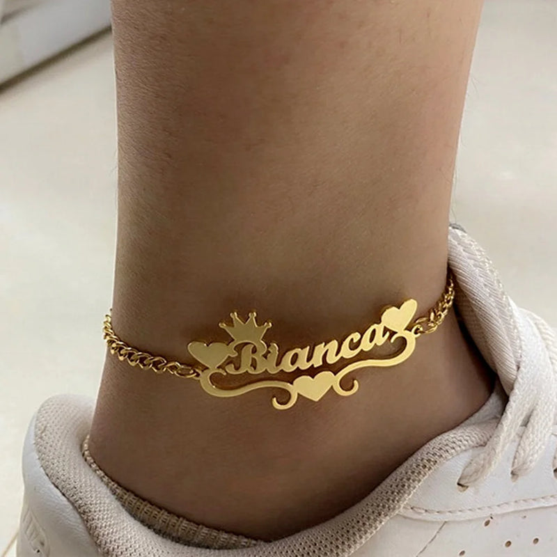 Heart Name Anklets Cuban Foot Chain Personalized Bracelet