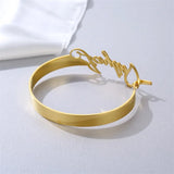 Heart Name Bangles Stainless Steel Personalized Ribbon Nameplate Bracelets