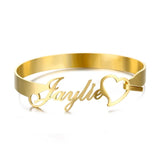 Heart Name Bangles Stainless Steel Personalized Ribbon Nameplate Bracelets
