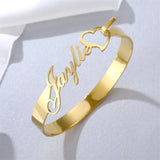 Heart Name Bangles Stainless Steel Personalized Ribbon Nameplate Bracelets