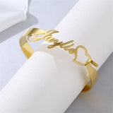 Heart Name Bangles Stainless Steel Personalized Ribbon Nameplate Bracelets