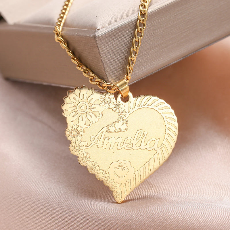 Heart Name Necklace Personalized Nameplate Pendant