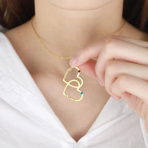 Heart Name Necklace with Birthstone Personalized Double Name Pendant