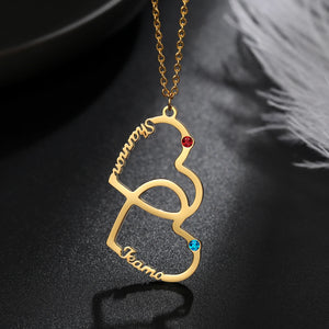 Heart Name Necklace with Birthstone Personalized Double Name Pendant