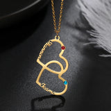 Heart Name Necklace with Birthstone Personalized Double Name Pendant