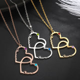 Heart Name Necklace with Birthstone Personalized Double Name Pendant