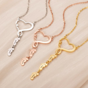 Personalized Heart Necklace for Mama Engraved Family Name Pendant Chain Jewelry