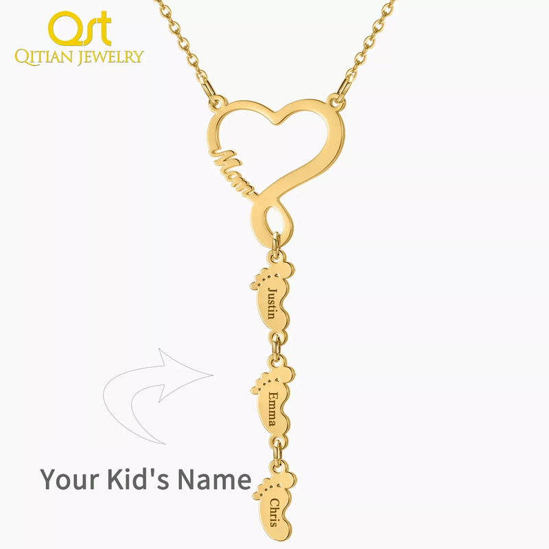 Personalized Heart Necklace for Mama Engraved Family Name Pendant Chain Jewelry