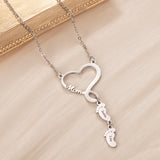 Personalized Heart Necklace for Mama Engraved Family Name Pendant Chain Jewelry