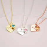 Personalized Heart Necklace With Birthstone, Engraved Name Jewelry