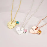 Personalized Heart Necklace With Birthstone, Engraved Name Jewelry