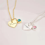 Personalized Heart Necklace With Birthstone, Engraved Name Jewelry