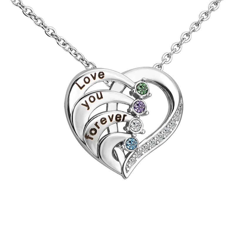 Personalized Heart Necklace with Birthday Stone & Engraved Name
