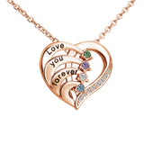 Personalized Heart Necklace with Birthday Stone & Engraved Name