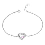 Personalized Heart Pendant Bracelet with Birthstone and Engraved Letter