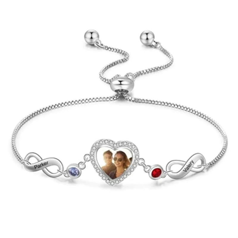 Heart Photo Pendant Infinity Nameplate Bracelet Personalized Jewelry