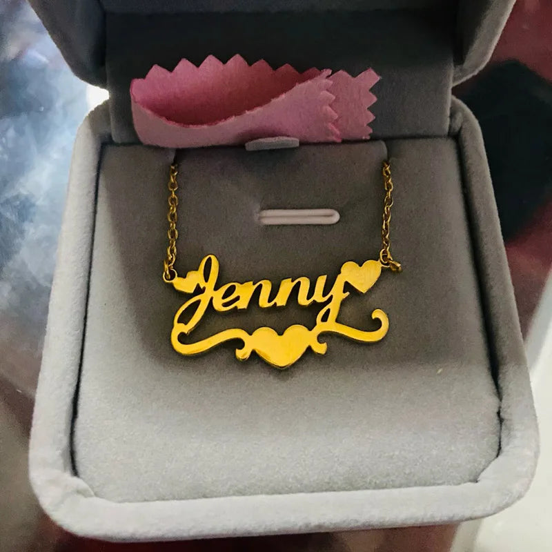 Heart Ribbon Name Necklace Stainless Steel Choker