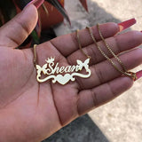 Heart Ribbon Nameplate Necklace Stainless Steel Chain Personalized Name Choker
