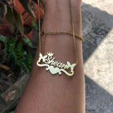 Heart Ribbon Nameplate Necklace Stainless Steel Chain Personalized Name Choker
