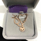 Custom Heart Stethoscope Name Necklace Stainless Steel Chain Choker