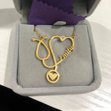 Custom Heart Stethoscope Name Necklace Stainless Steel Chain Choker