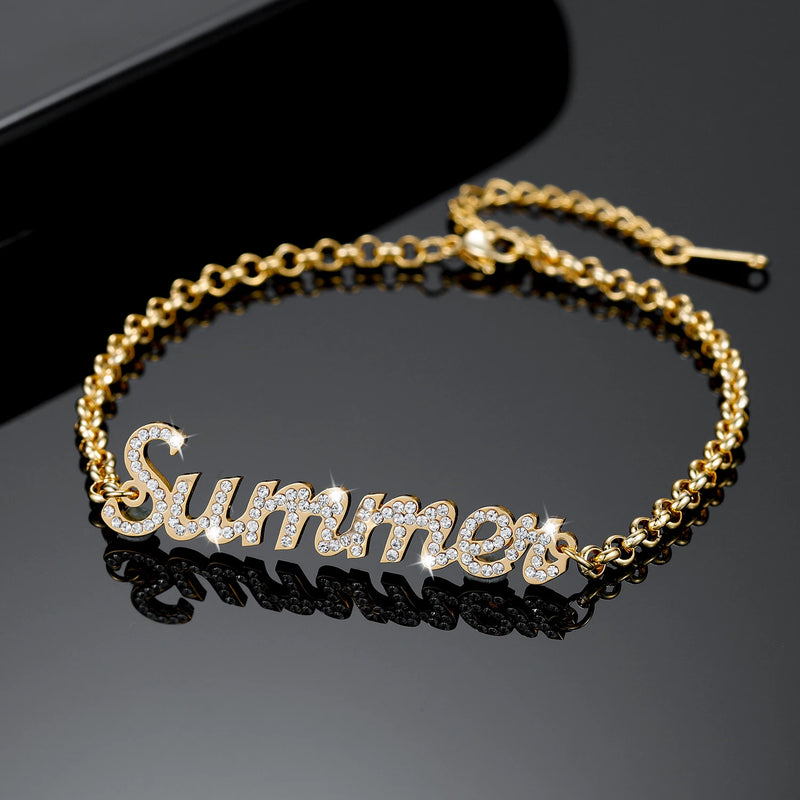 Personalized Zircon Name Bracelet Stainless Steel Bangle