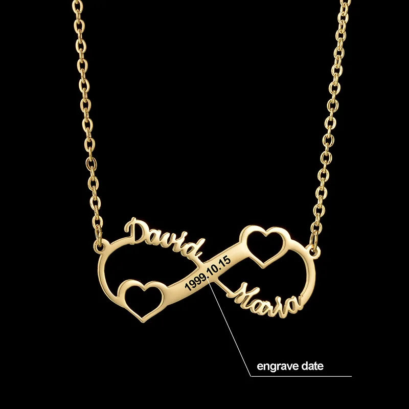 Infinity Name Necklace Love Record Date Heart Jewelry for Women Girlfriend Gift