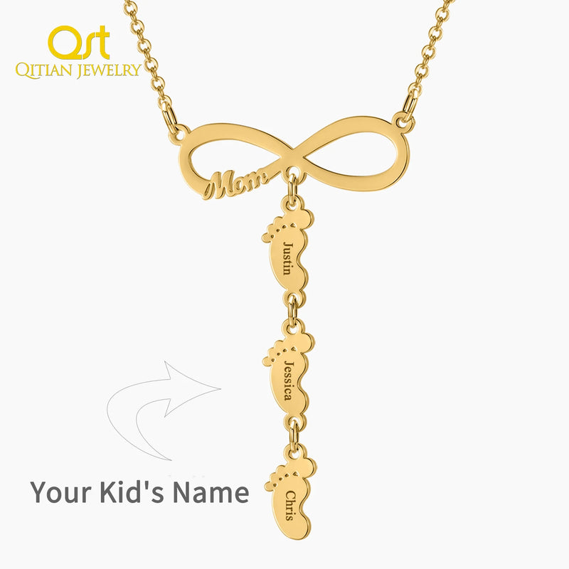 Personalized Infinity Necklace with Family Name Engraving