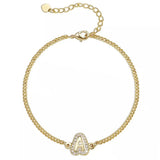 Diamond Initial Bubble Bracelet, Dainty Letter Charm Bangle