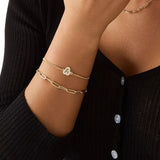 Diamond Initial Bubble Bracelet, Dainty Letter Charm Bangle