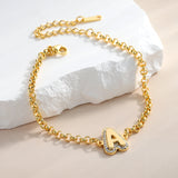 Bubble Letter Bracelet With Diamond Personalized A-Z Alphabet Pendant Bracelet