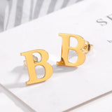 Small Initial Earrings Stainless Steel Personalized Alphabet Ear Studs
