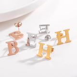 Small Initial Earrings Stainless Steel Personalized Alphabet Ear Studs