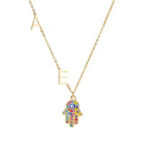 Stainless Steel Evil Eye Necklace Personalized Fatima Hand Name