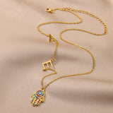 Stainless Steel Evil Eye Necklace Personalized Fatima Hand Name