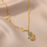 Stainless Steel Evil Eye Necklace Personalized Fatima Hand Name