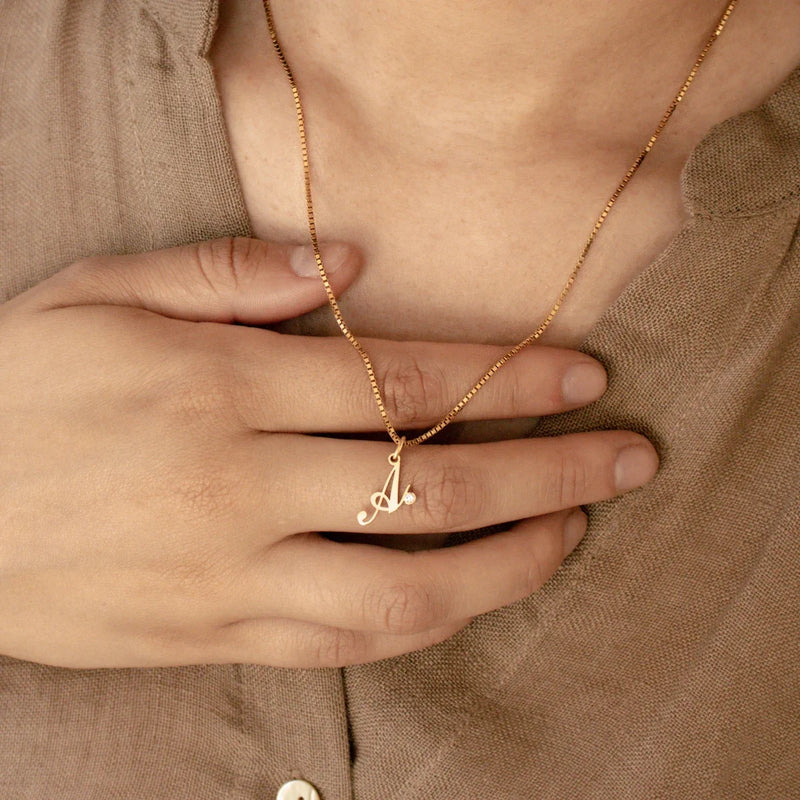 Personalized Initial Letter Necklace Birth Stone Choker Stainless Steel