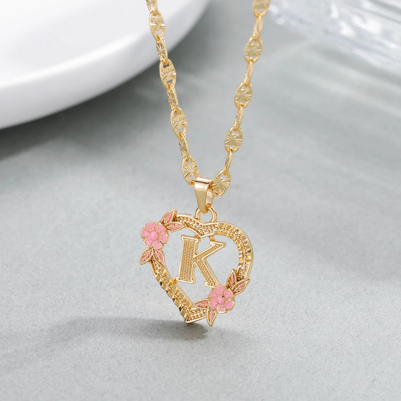 Heart Initial Necklace 18K Pendant Jewelry Nameplate