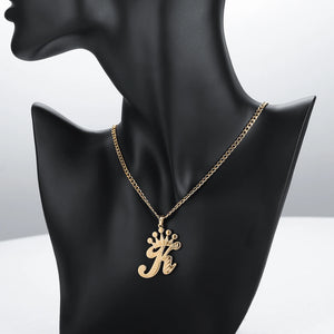 Initial Letter Necklace Stainless Steel Pendant for Women with Crown Gift