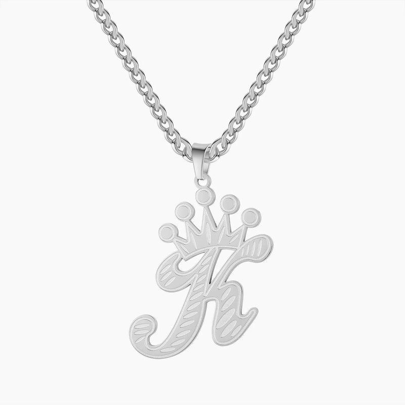 Initial Letter Necklace Stainless Steel Pendant for Women with Crown Gift