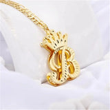 Initial Letter Necklace Stainless Steel Pendant for Women with Crown Gift