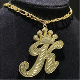 Initial Letter Necklace Stainless Steel Pendant for Women with Crown Gift